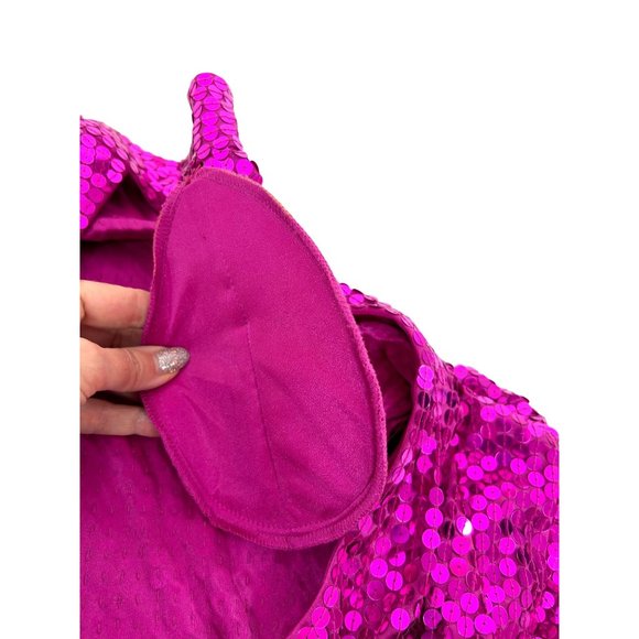 Vintage Pink Sequins Sheath Dress L Knee Length Mock Cut Out Back Long Sleeve - Picture 14 of 17